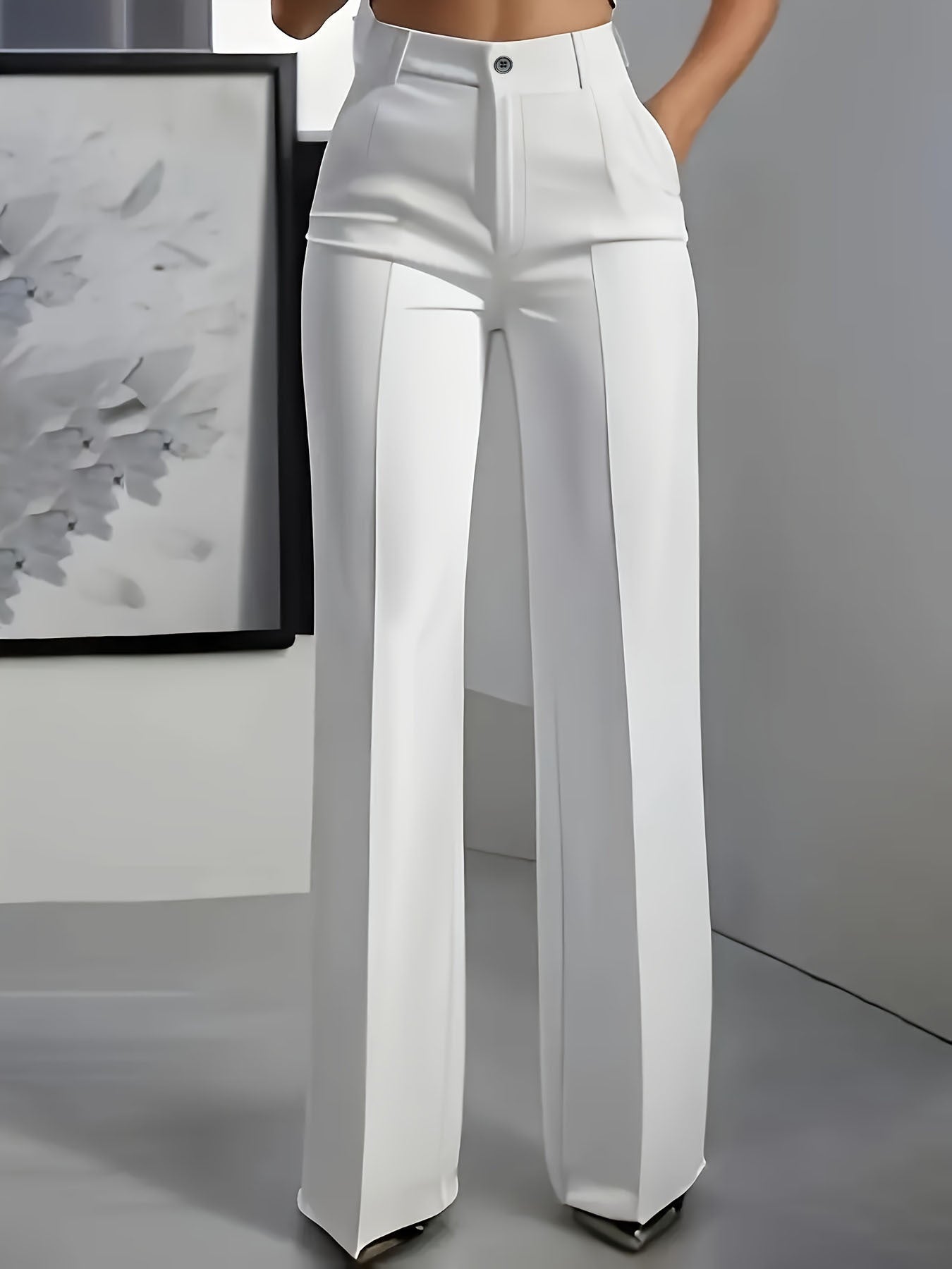 Sophie | Women's High-Waisted Tailored Trousers - White