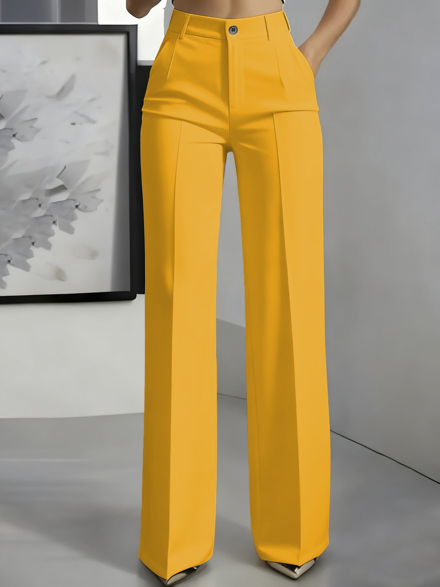 Sophie | Women's High-Waisted Tailored Trousers - Yellow
