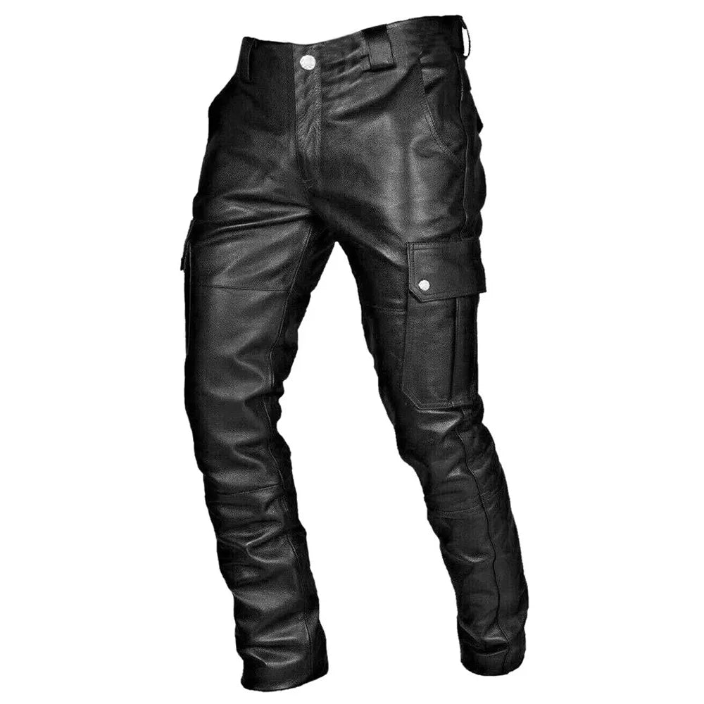 Theo | Men's Leather Biker Trousers in Black - view 2