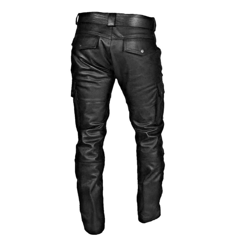 Theo | Men's Leather Biker Trousers in Black - view 3
