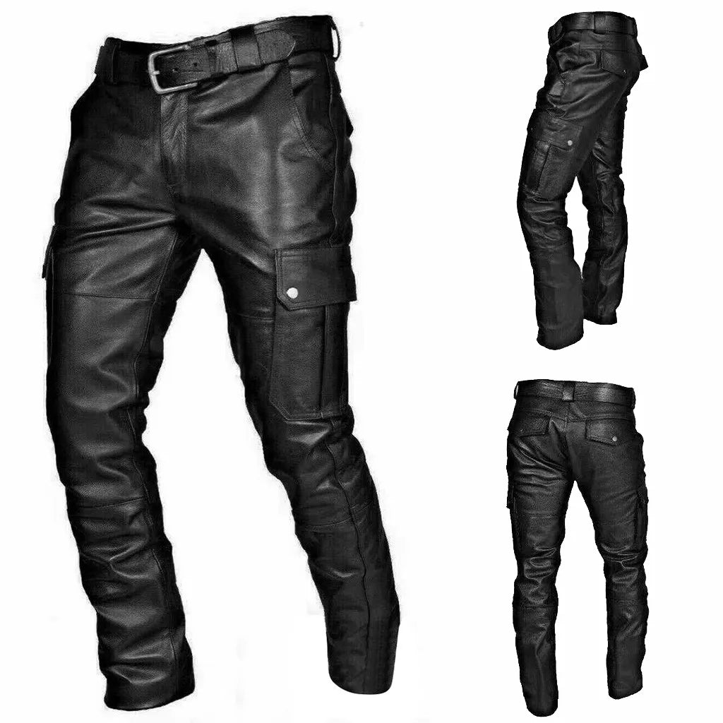 Theo | Men's Leather Biker Trousers in Black - view 4