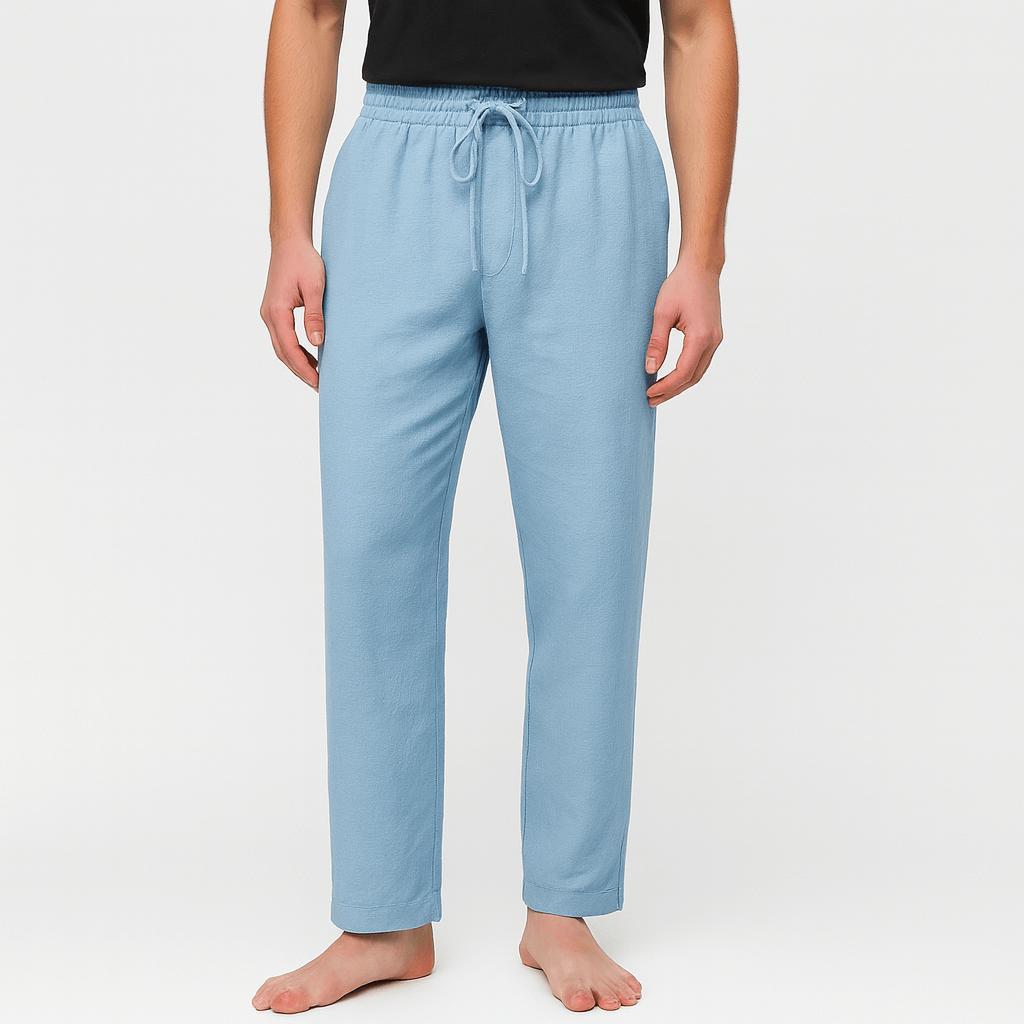Toby | Men's Linen Drawstring Trousers - Blue