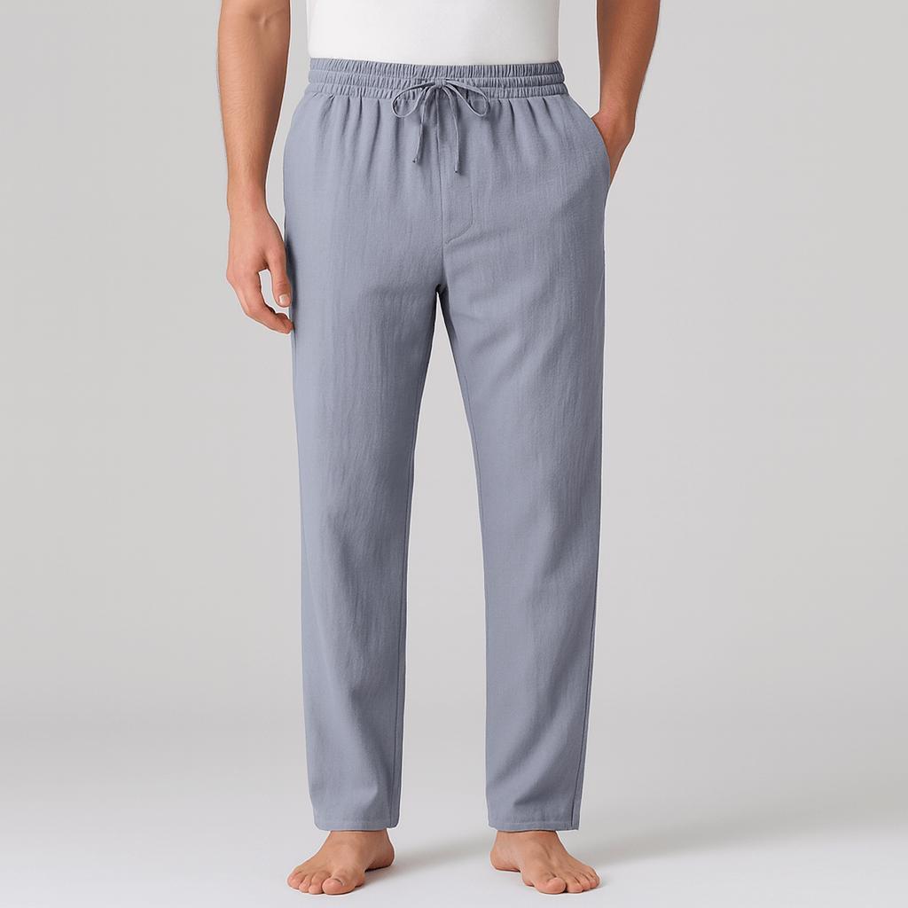 Toby | Men's Linen Drawstring Trousers - Grey