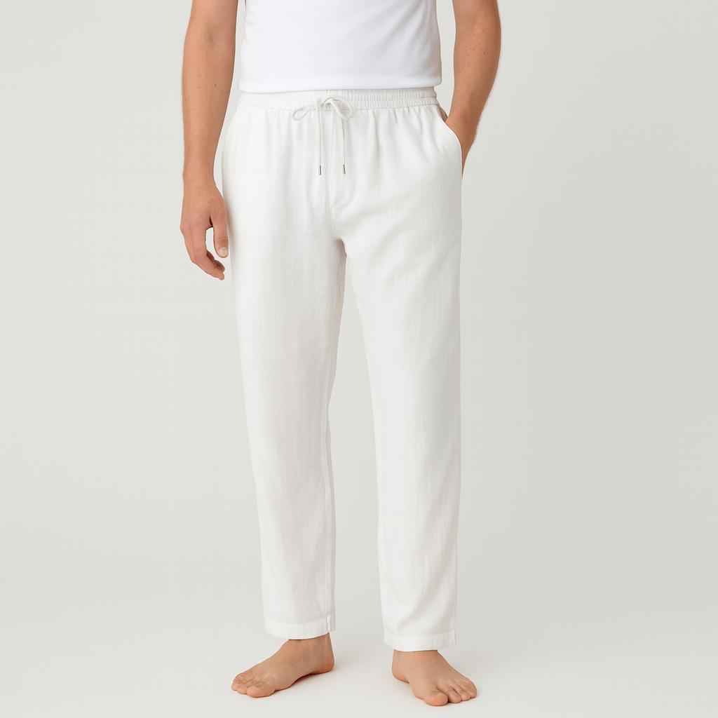Toby | Men's Linen Drawstring Trousers - White
