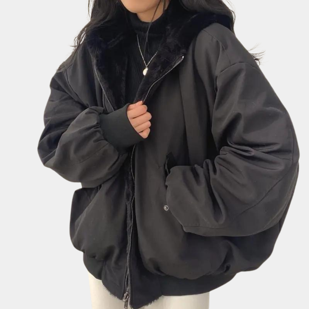 Tora | Oversize vinterjacka med huva - Svart